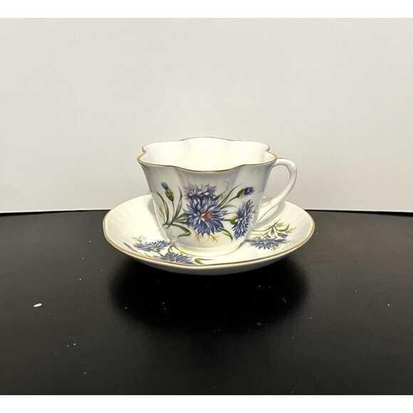 Vintage Crown Mark Fine Bone China Tea Cup & Saucer Blue Floral Made In England - Picture 2 of 10